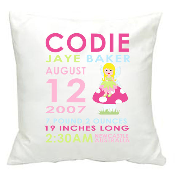 Personalised Fairy Birth Details Cushion Cover - Made by Skye