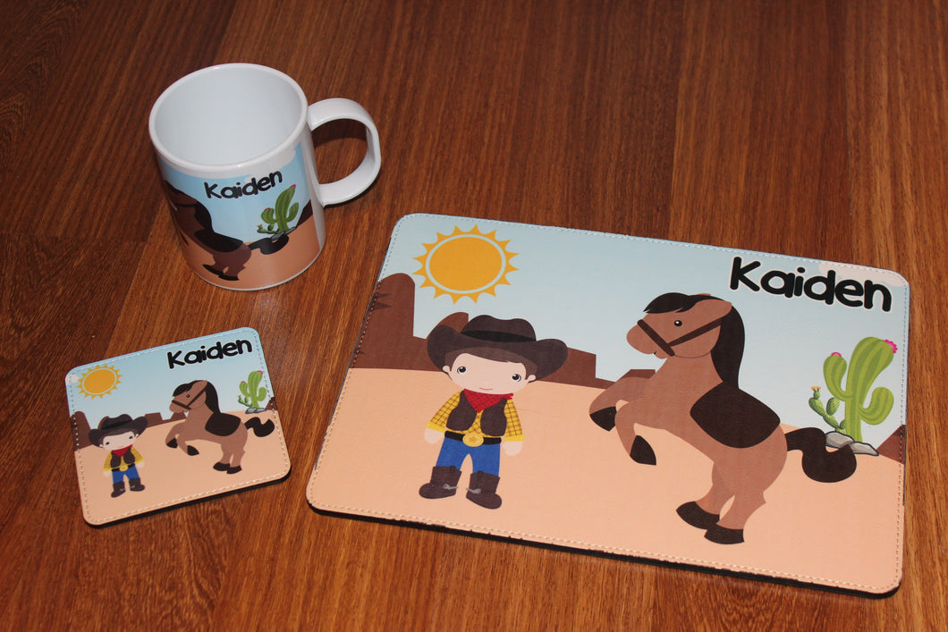 Personalised Mug/Placemat/Coaster Set - Made by Skye