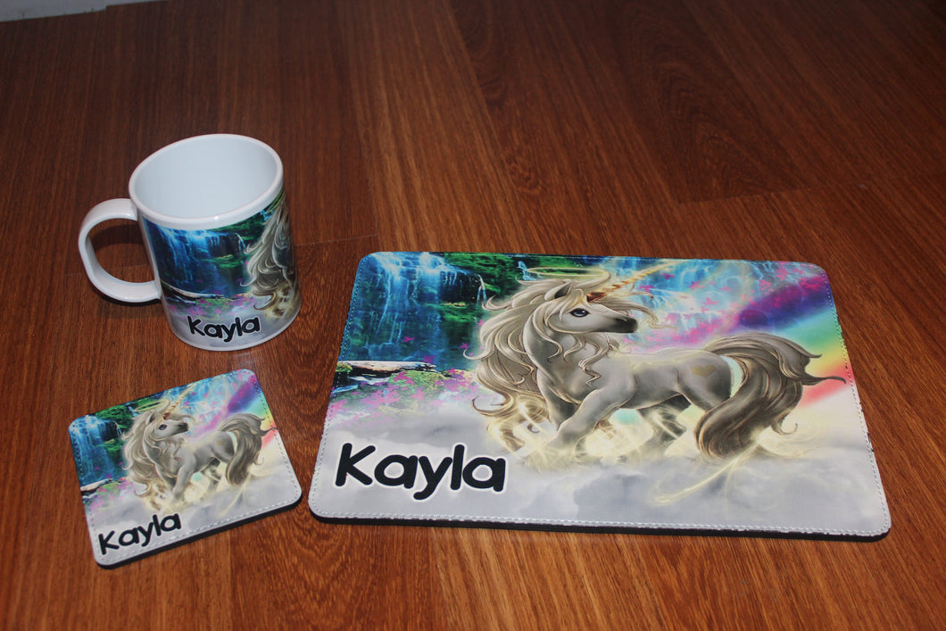 Personalised Mug/Placemat/Coaster Set - Made by Skye
